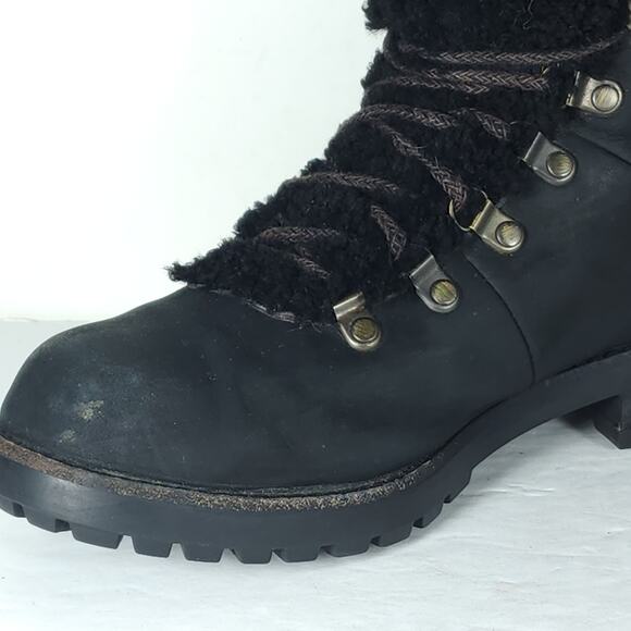 UGG Women's Fraser US7 Black Leather Lace Up Waterproof Mid Calf Shearling Boots - Picture 15 of 16